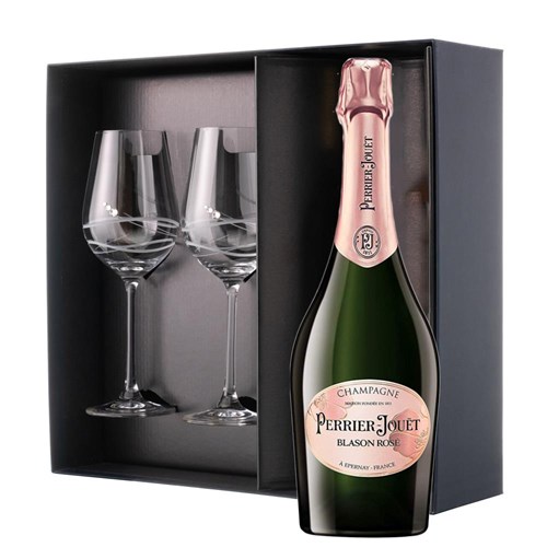 Perrier Jouet Rose Champagne 75cl And Diamante Venezia Glasses Gift Box Set